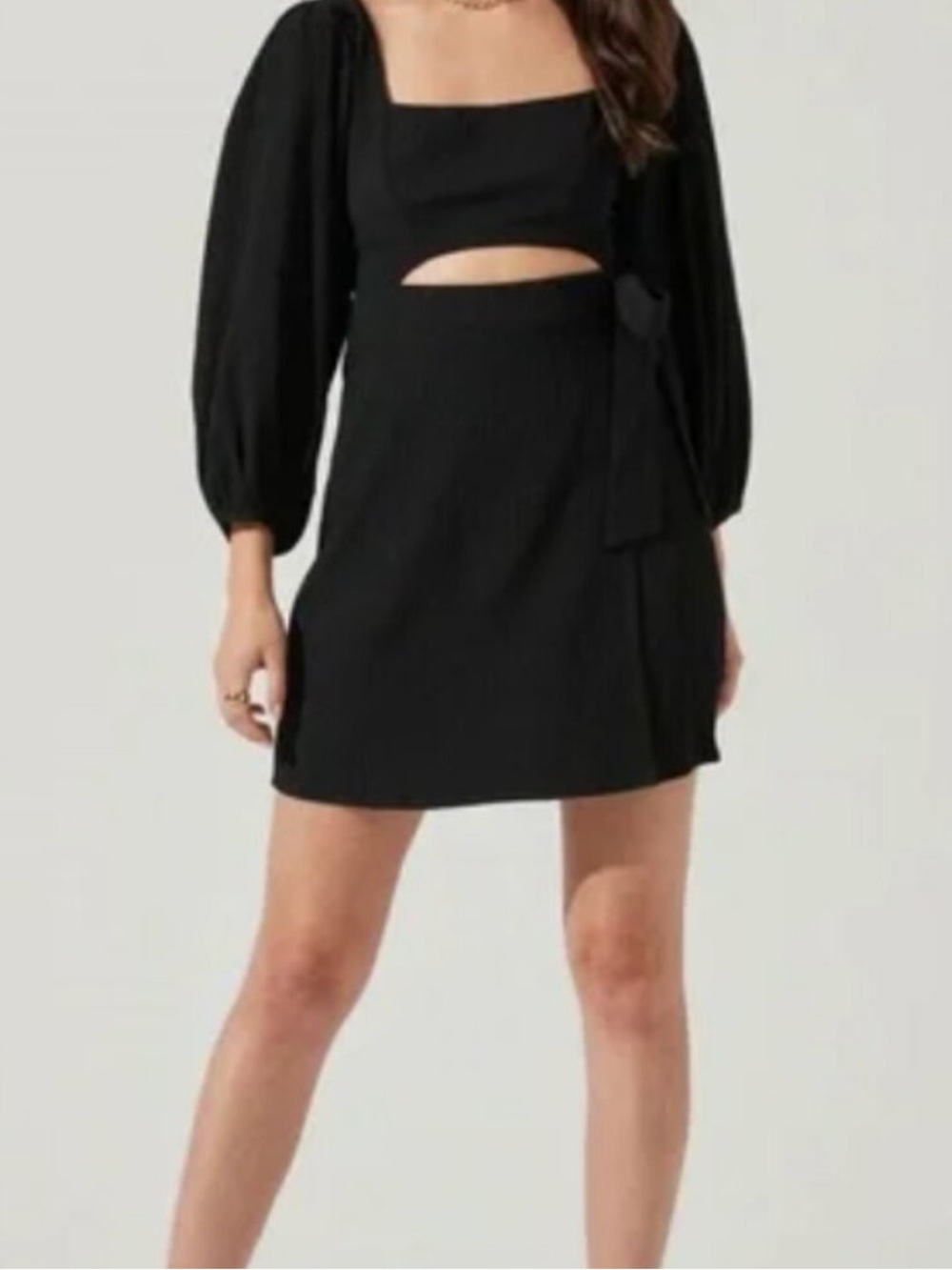 Astr Black Long Sleeve Mini Dress with Cutout and Tie Waist